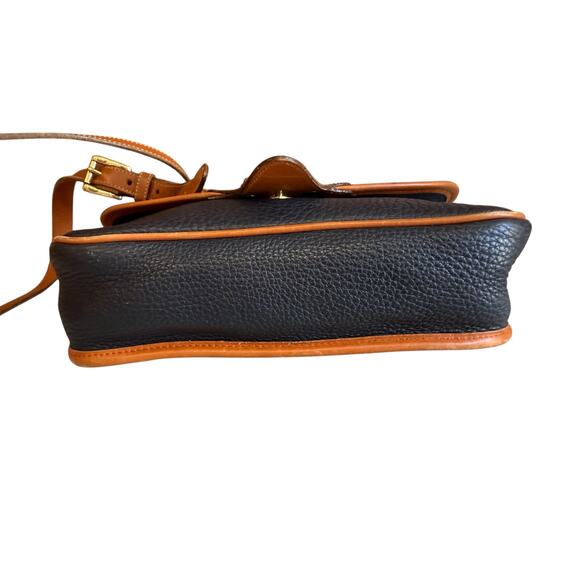Vintage Dooney & Bourke All Weather Leather Rectangular Saddle Bag Navy Blue - Picture 7 of 13